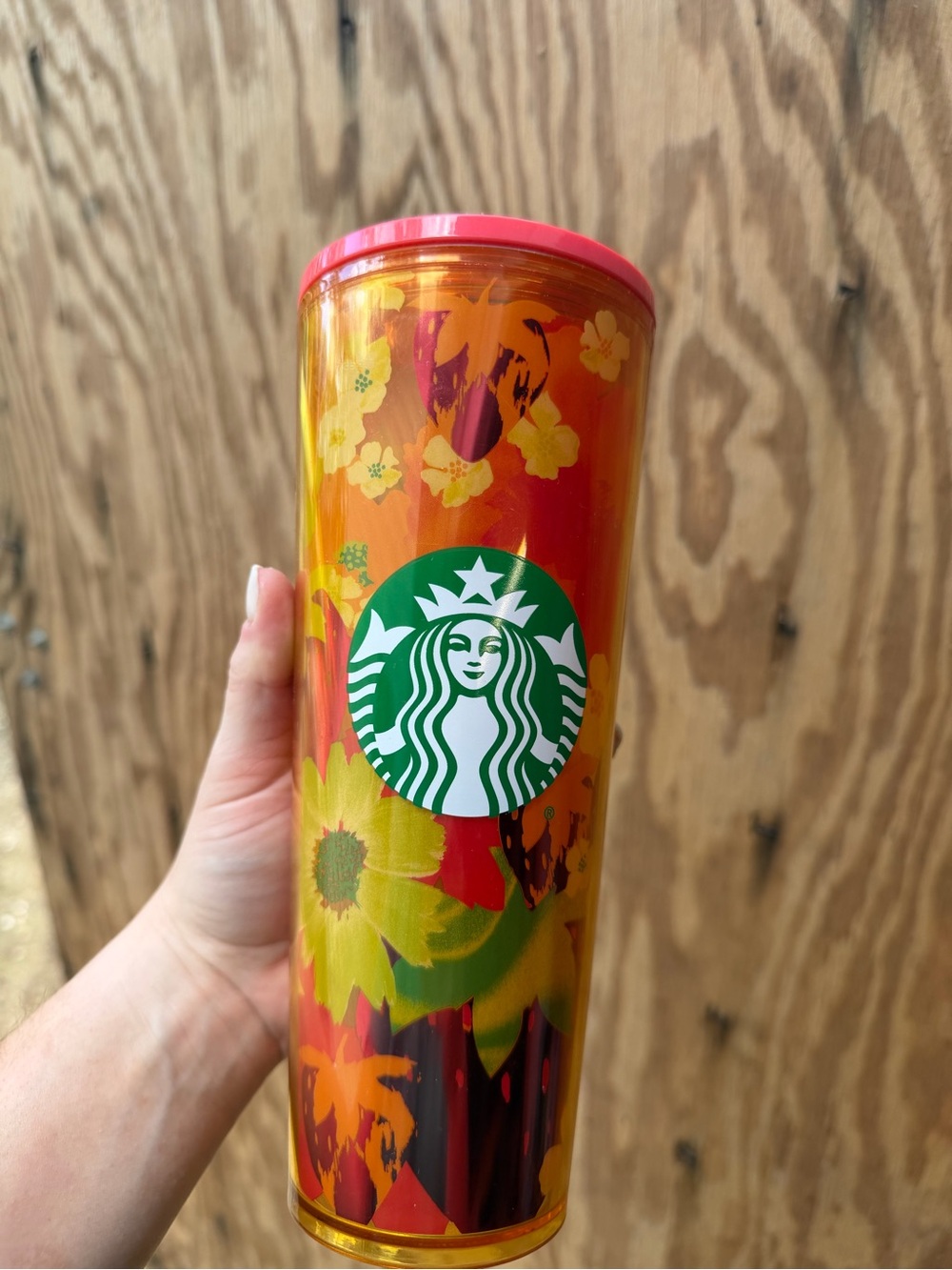 Starbucks Strawberry Floral pattern Orange Ombre Tumbler